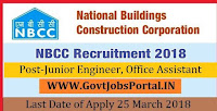 National Buildings Construction Corporation Recruitment 2018– Junior Engineer, Office Assistant