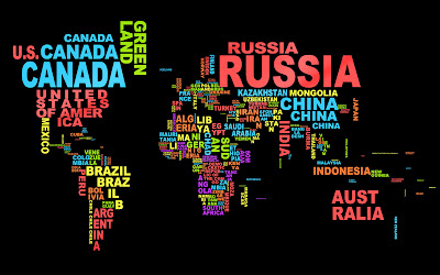 World Map Country Names Typographic HD Wallpaper