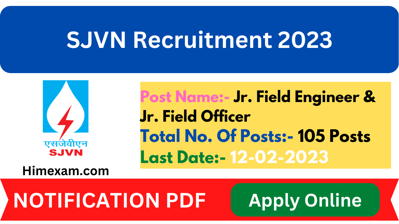 SJVN Jr. Field Engineer & Jr. Field Officer Recruitment 2023