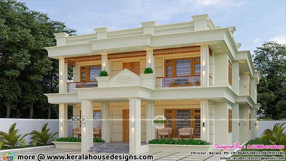 Flat Roof House Plan with a Colonial Touch