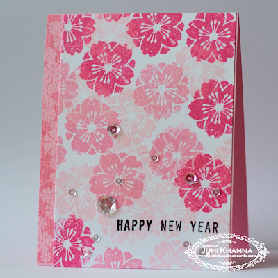 Pink monochromatic stamped handmade card for chinese new year using altenew crisp inks and inkadinkado stamps