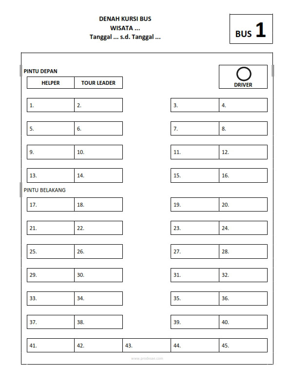 Download Denah Kursi Bus 49 dan 45 Kursi Seat 2-2 File Word