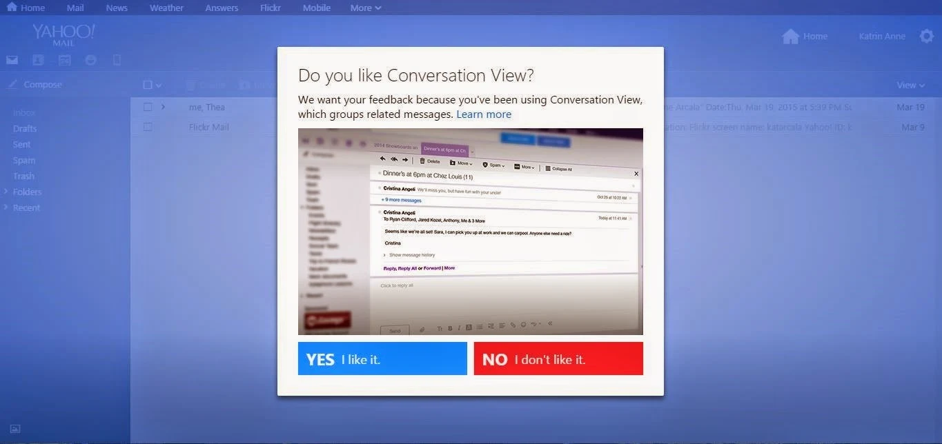 Conversation View in Yahoo Mail