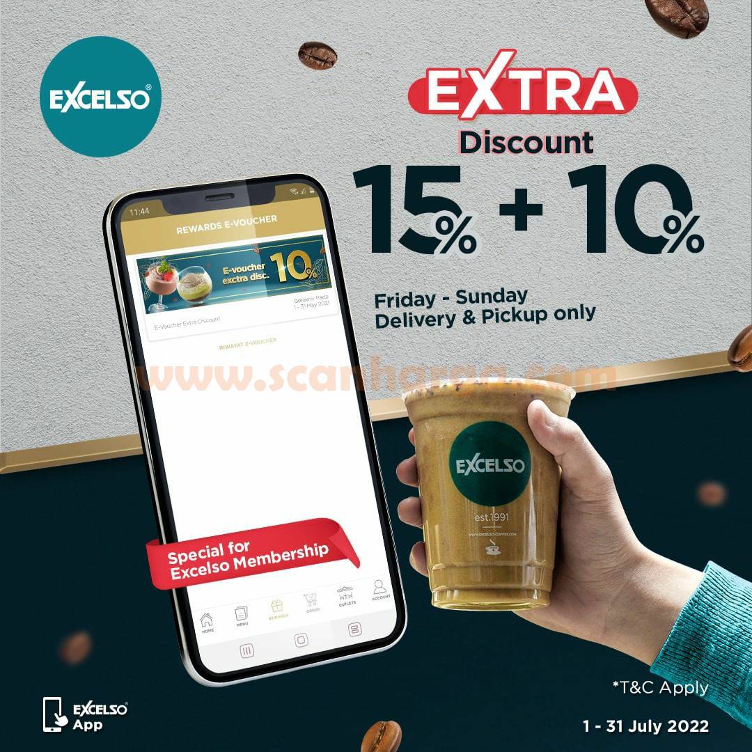 Excelso Promo Extra Diskon 15% + 10% via Excelso App!