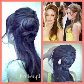How to make a flower bun, formal easy hairstyles updo on medium long hair, inspired by Angelina Jolie hair tutorial