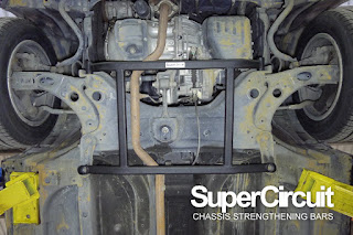 SUPERCIRCUIT Front Lower Chassis Brace installed to the 2nd generation Perodua Myvi
