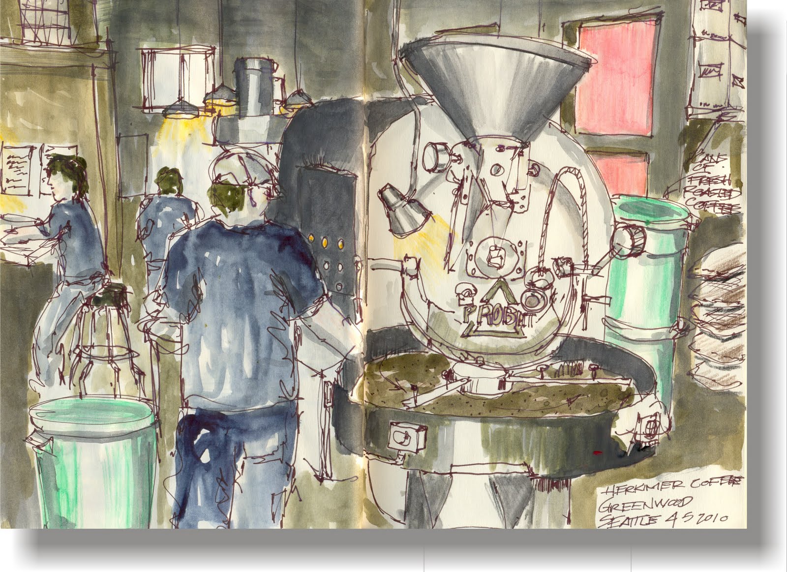 David Hingtgen Urban Sketcher: Herkimer Coffee roasting