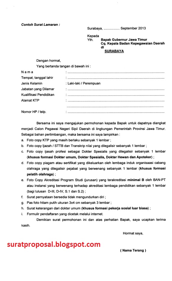 Contoh Surat Lamaran Kerja CPNS Terbaru 2014