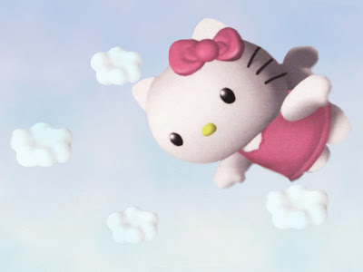 Cartoons Wallpaper 1024 768 - Hello Kitty Pink Dress Flying In Blue Sky
