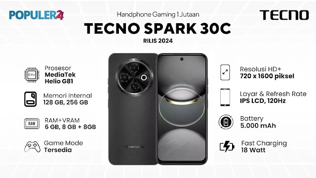 Handphone Gaming 1 Jutaan - Tecno Spark 30C