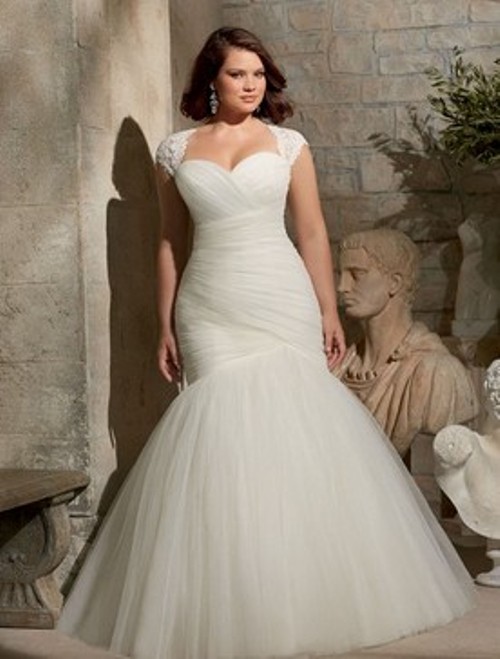 Trumpet/Mermaid Sweetheart Lace-upTulle with Ruffles Ivory Wedding Dress- Price: USD $282.15 (54.0% OFF)