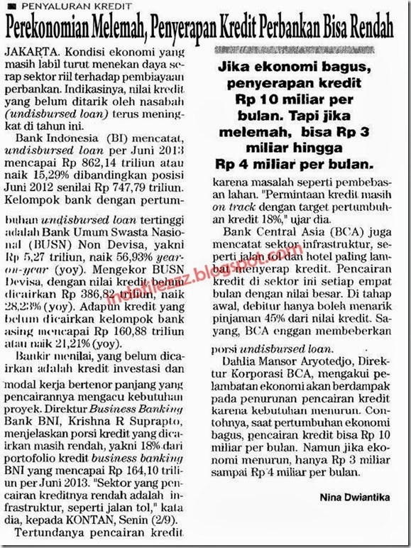Perekonomian Melemah, Penyerapan Kredit Perbankan Bisa Rendah