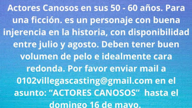 ARGENTINA: Se buscan ACTORES CANOSOS en sus 50-60 años para una FICCIÓN