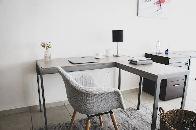 A corner desk in a home office