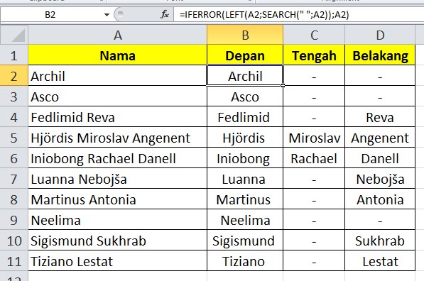 Cara Memisahkan Nama Depan Tengah Dan Belakang Di Excel