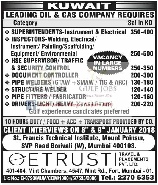 Leading Oil & Gas company Jobs for Kuwait - free food & accommodation