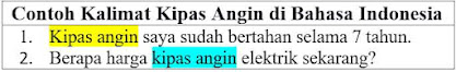 25 contoh kalimat menggunakan kata kipas angin di bahasa Indonesia