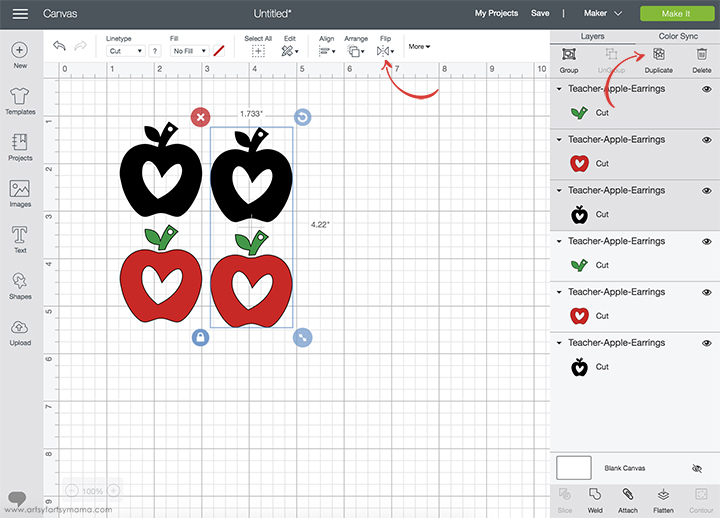 DIY Teacher Apple Earrings with 12 Free Earring Cut Files