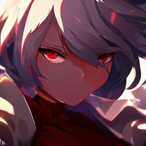 Bing Image Creator A girl, short white hair, red eye, dynamic angle, cel anime