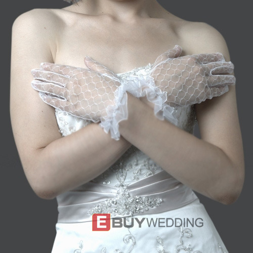 White Wedding Gloves with Ruffle