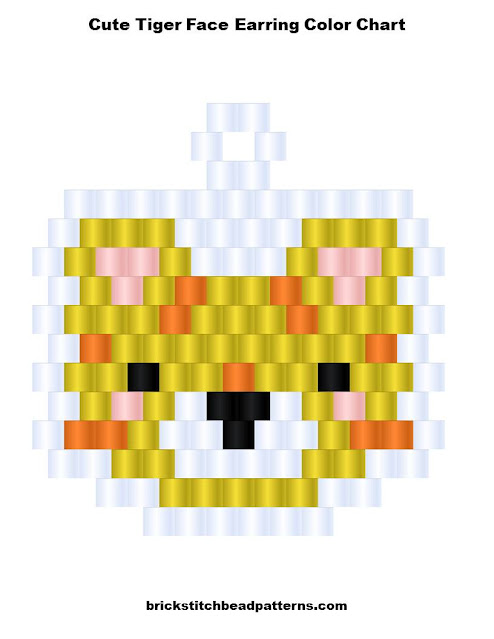 Free Cute Tiger Face Earring Brick Stitch Bead Pattern Color Chart