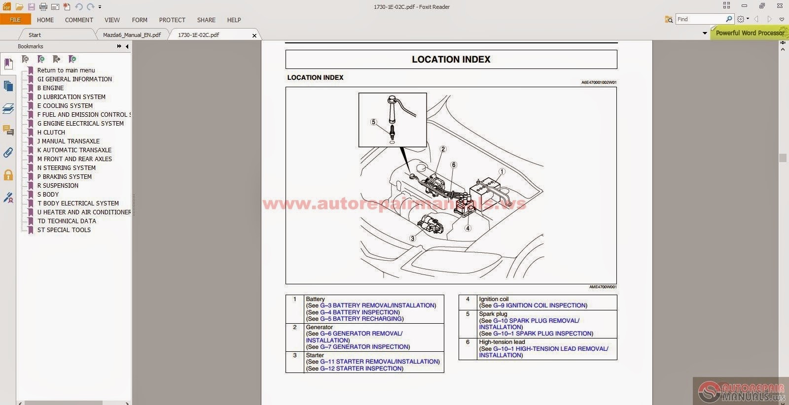 Free Automotive Manuals: Mazda 6 Full Workshop Manual inc Engine Manual