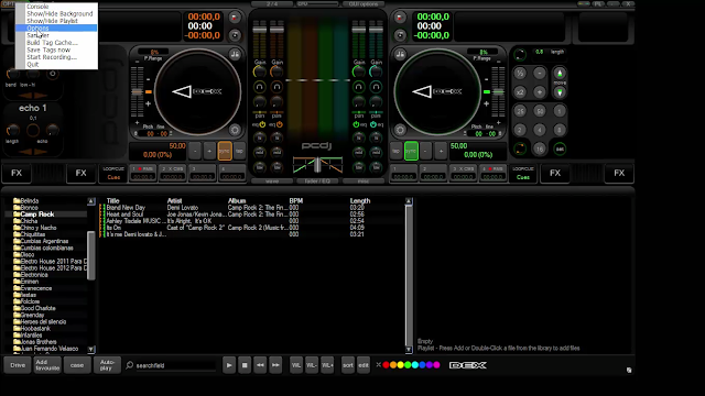 Selección de menú de PCDJ Dex