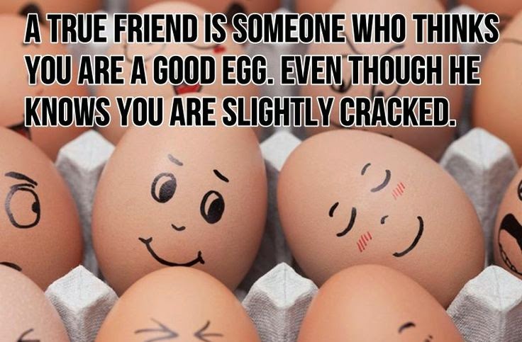 True Friend is someone who thinks you are a good egg. even though he ...