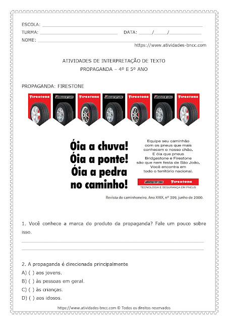 INTERPRETAÇÃO DE TEXTO – PROPAGANDA 4º E 5º ANO