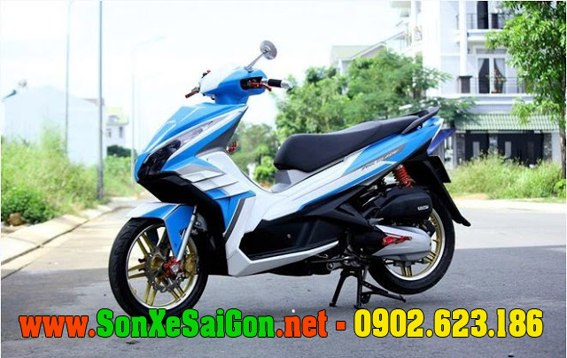 Mẫu sơn phối màu xe Airblade 125 màu trắng xanh biển