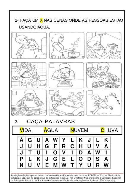 AVALIAÇÃO DE CIÊNCIAS 1 ANO SOBRE ÁGUA E LIXO