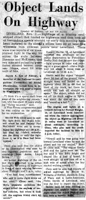 Object Lands on Highway - Amarillo Daily News 11-4-1957