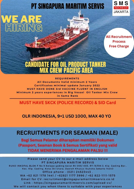 Job Vacancy for Mix Crew Pacific Area SMS Indonesia Nov 2023