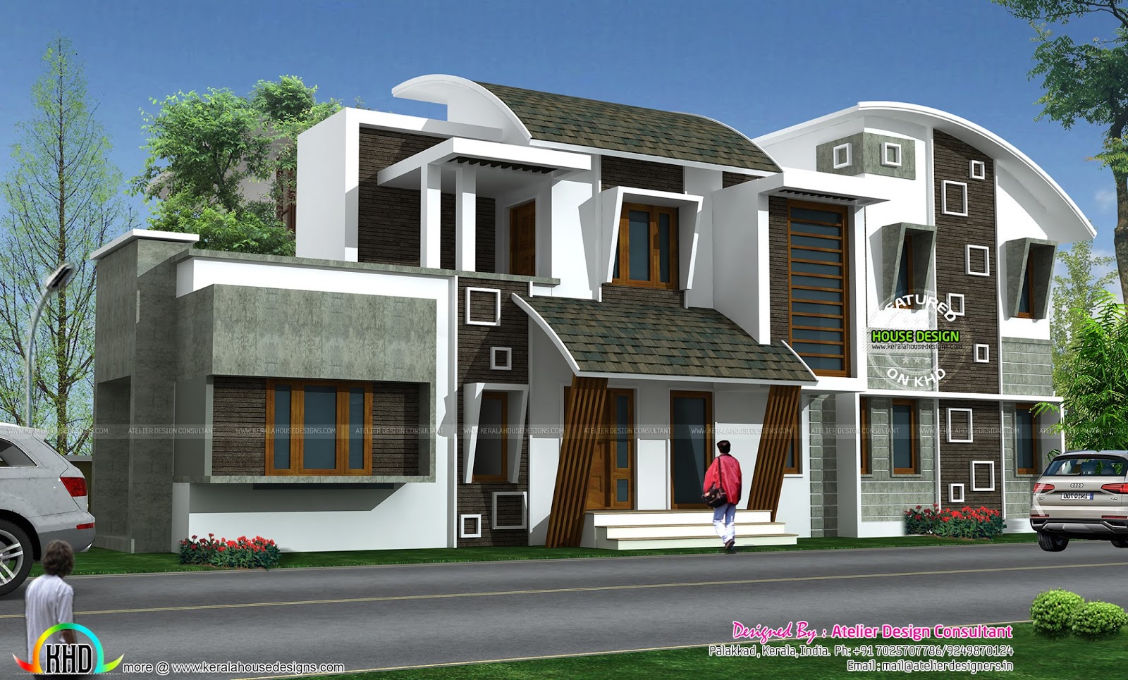 Cute Modern style curve roof home Kerala home design and 