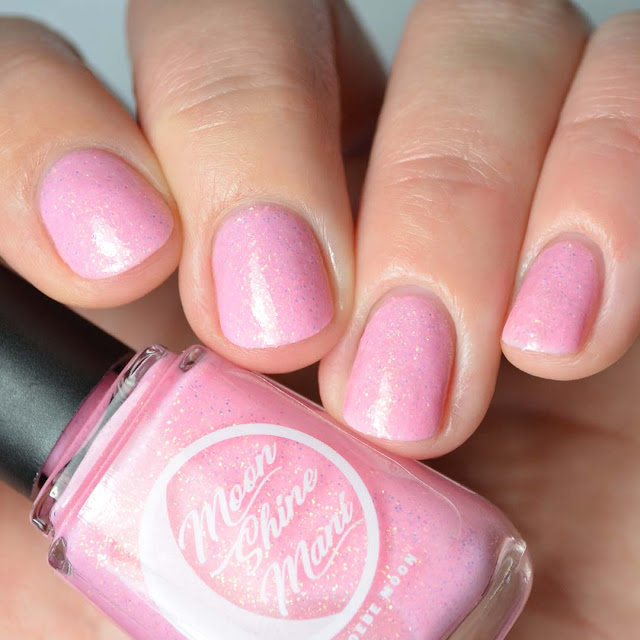 pink nail polish with iridescent glitter