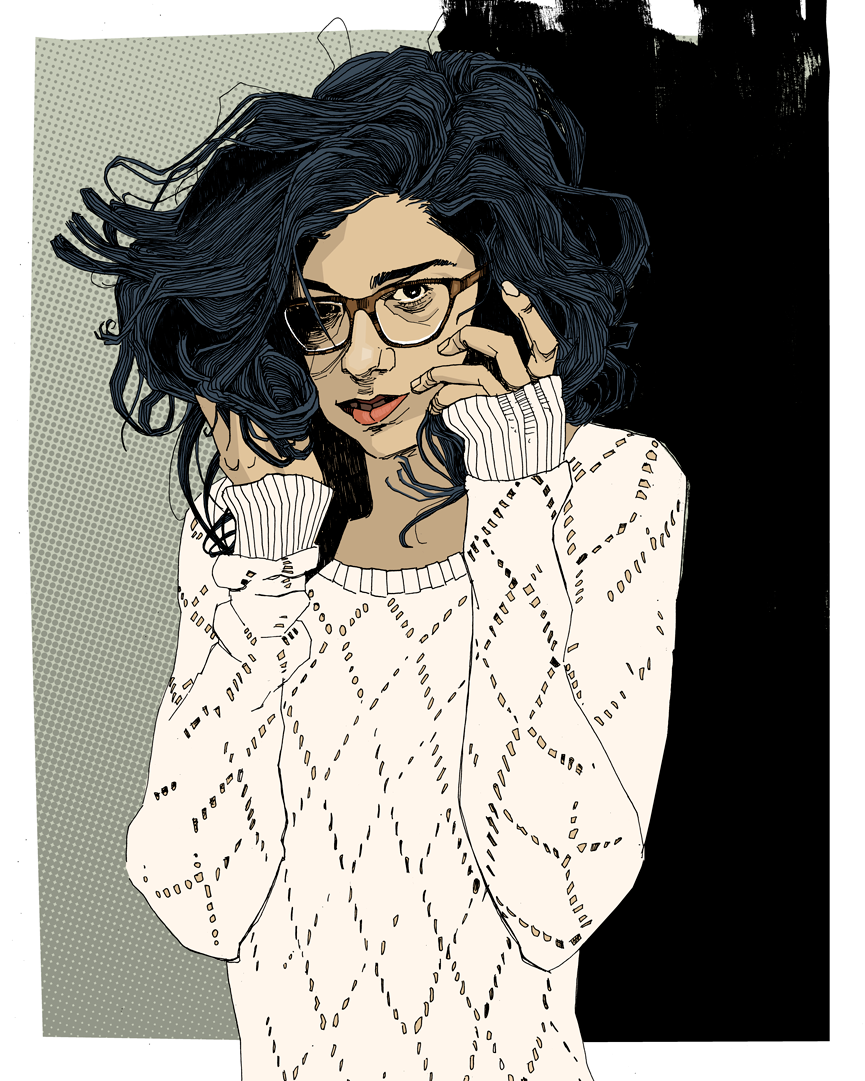 drawing girl with glasses
