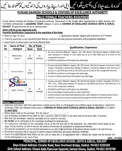 Govt Punjab Daanish Schools PDSCEA Jobs 2022