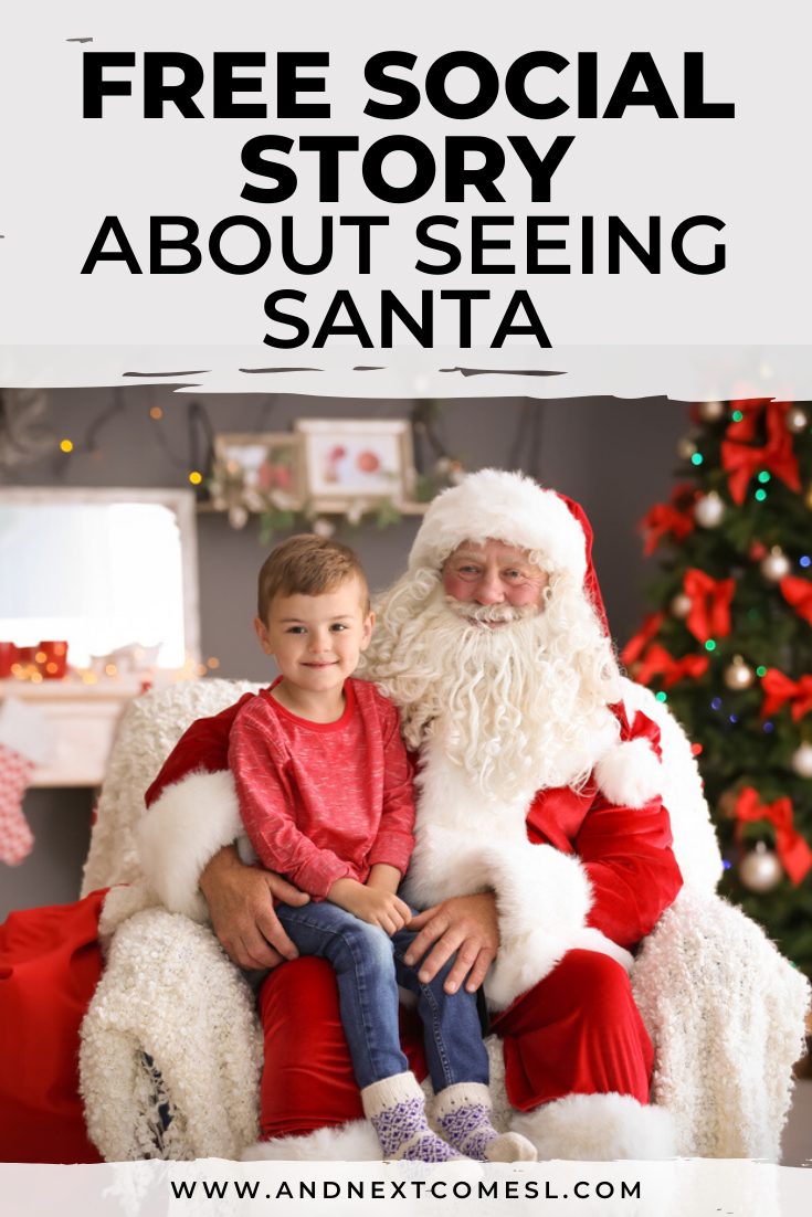 Free printable Christmas social story for kids with autism about seeing Santa