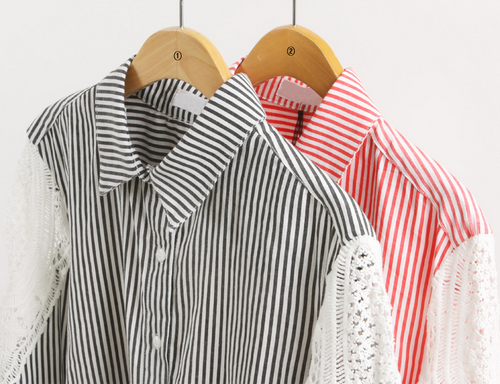 Striped Shirt w/ Laced Shoulder 