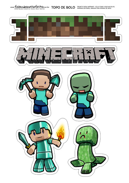 Minecraft: Free Printable Cake Toppers. 