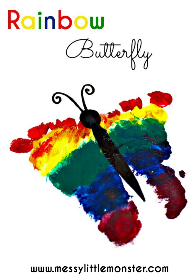 Rainbow butterfly footprint art