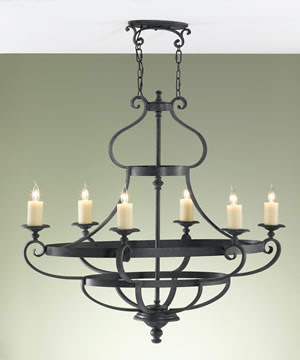 Murray Feiss F2277/6AF King's Table 6-Light Chandelier Antique Forged Iron with 3 Accent Rings