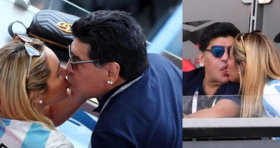 Maradona kissing a blonde lady in the stadium while France thrashed Argentina 