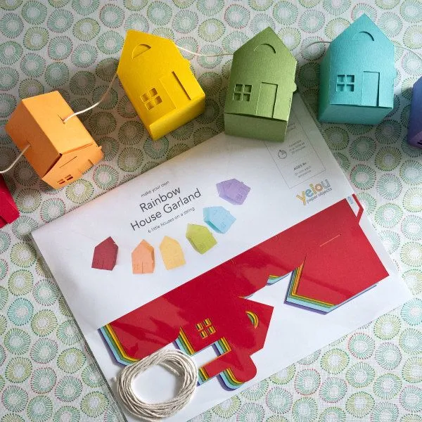 tiny paper house garland kit in assorted colors