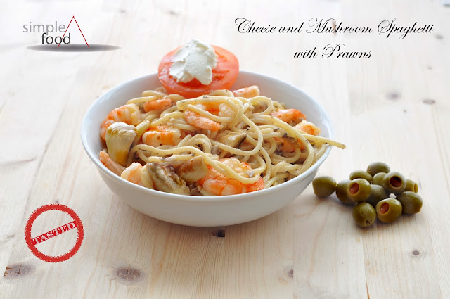 Cheese and Mushroom Spaghetti with Prawns ~ Simple Food