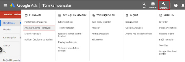 Google ads anahtar kelime planlayıcı