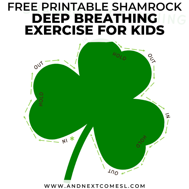 St. Patrick's Day themed breathing exercise for kids with free printable poster