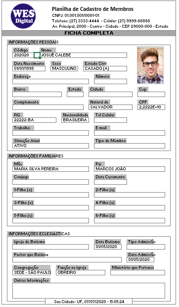 Ficha de cadastro de membros
