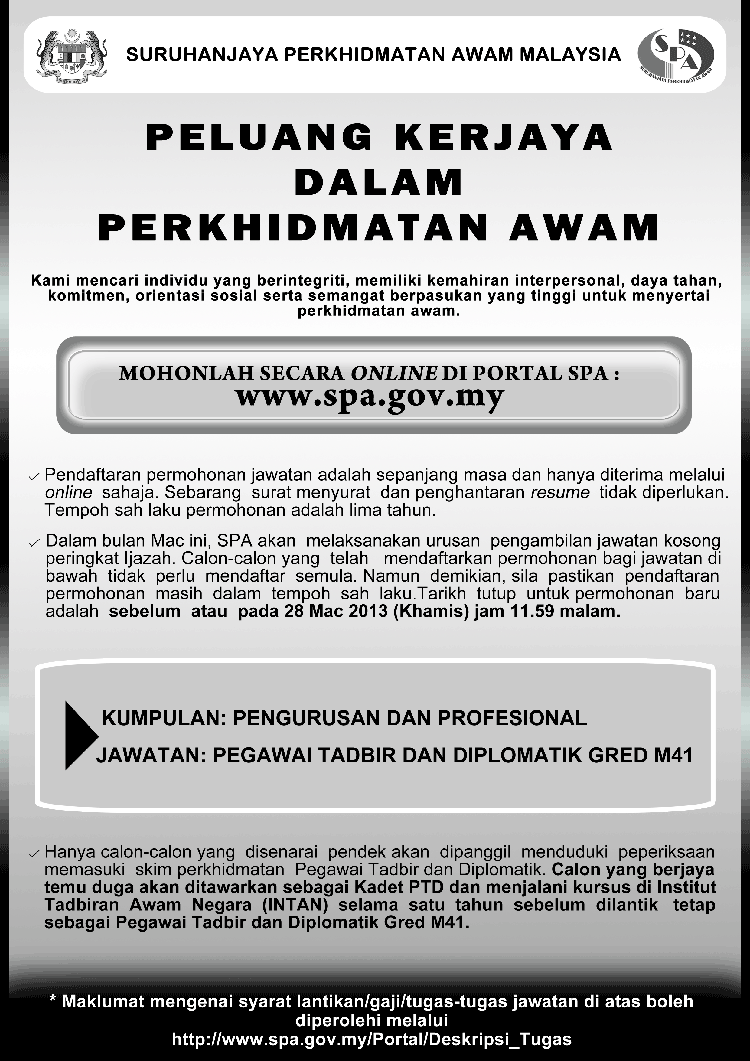 PENGAMBILAN PEGAWAI TADBIR DIPLOMATIK - PTD GRED M41