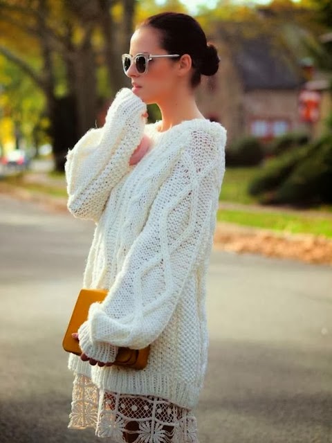 White Oversized Cardigan With Lace Dress